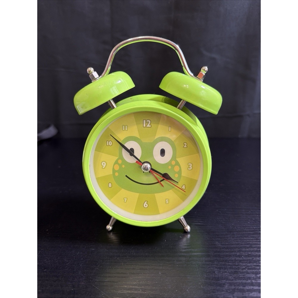 Green Frog Twin Bell Alarm Clock Kids Bedroom Tested Working Battery Operated
